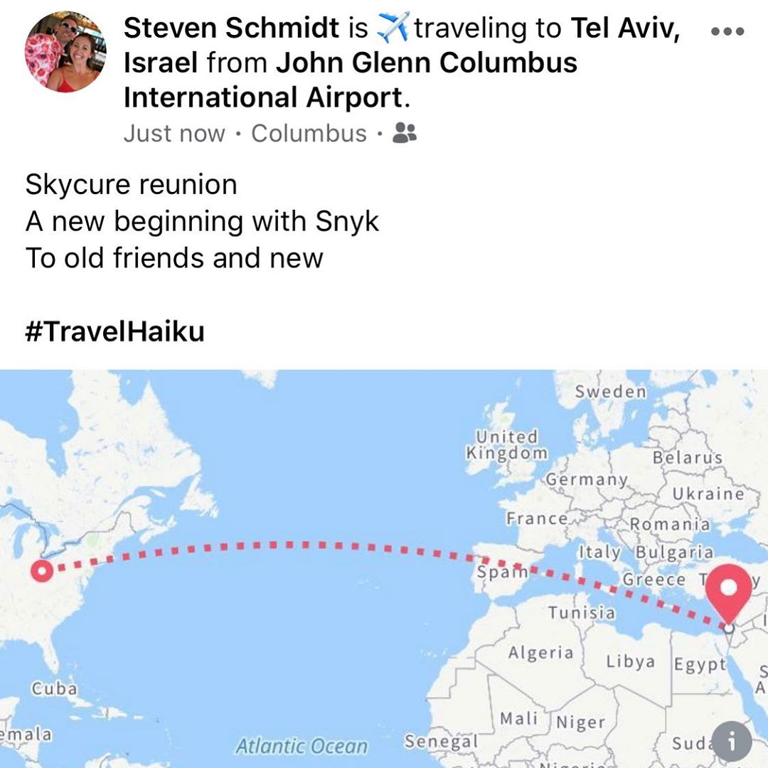 Skycure reunion
A new beginning with Snyk
To old friends and new

#TravelHaiku